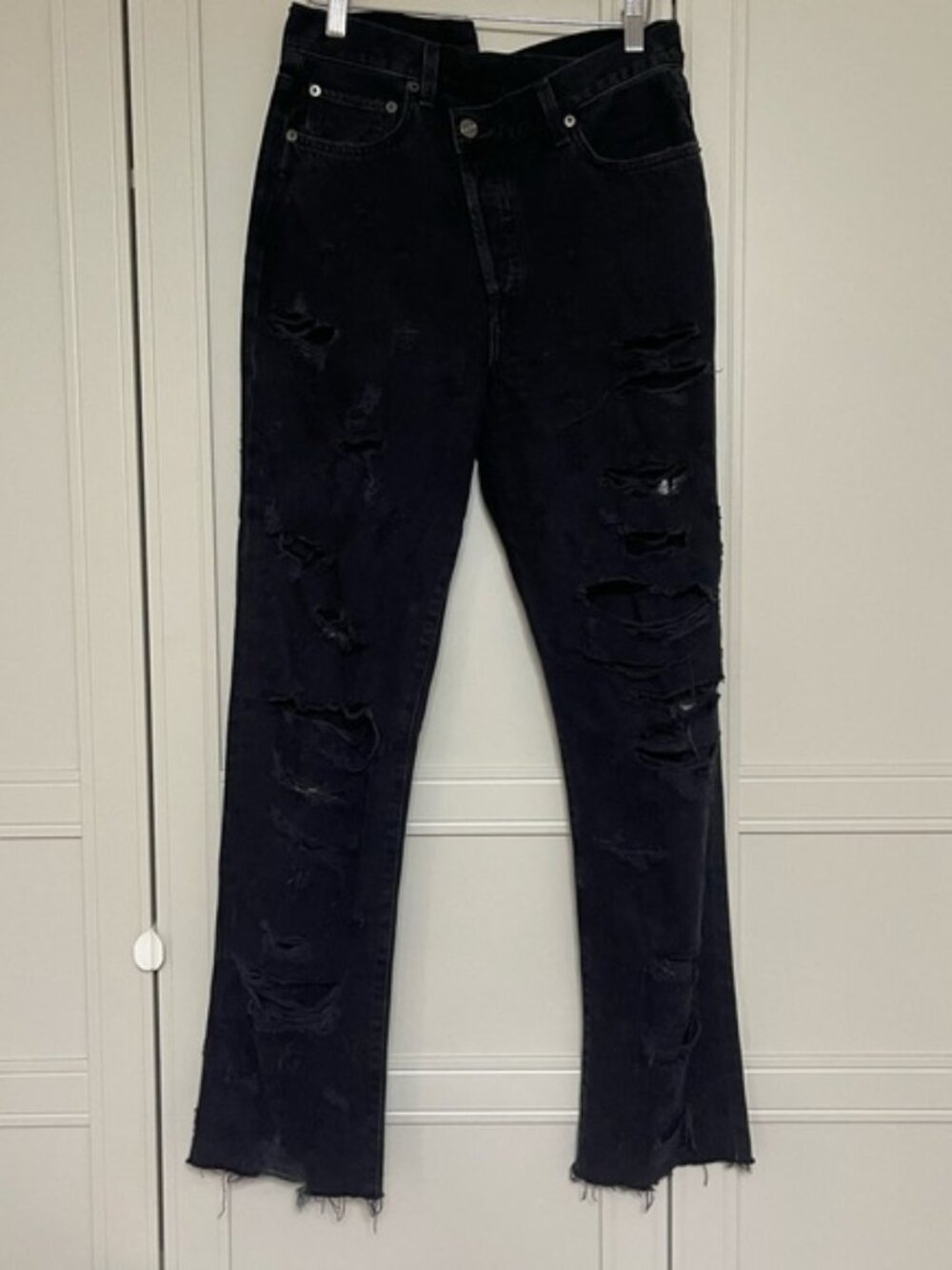 AGOLDE Cross Cross Distressed Straight Leg Jeans